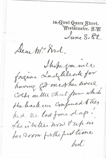 ラザフォード・オールコック 自筆書簡 1882年6月3日