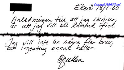 letter from Agnetha to the stalker