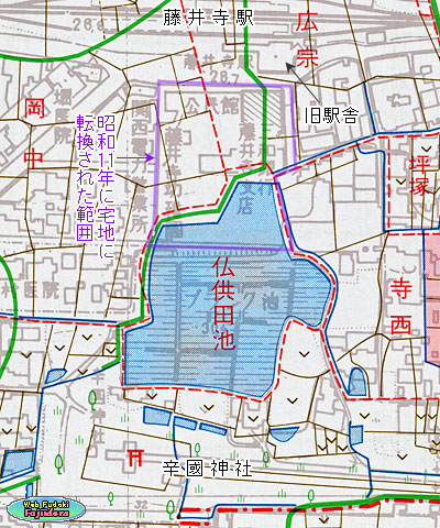 ④『地籍集成図』(部分)に見る昔の仏供田池の形