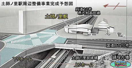 ④ 土師ノ里駅及び周辺道路改修工事の完成予想図(南西より)