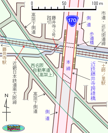 ③ 近鉄藤井寺跨線橋周辺の略地図