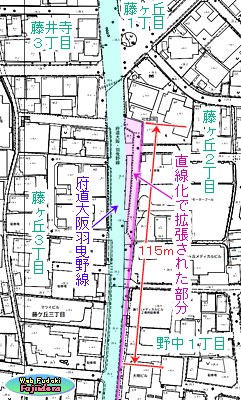 ⑭ 予備滑走路のために直線化された府道の跡