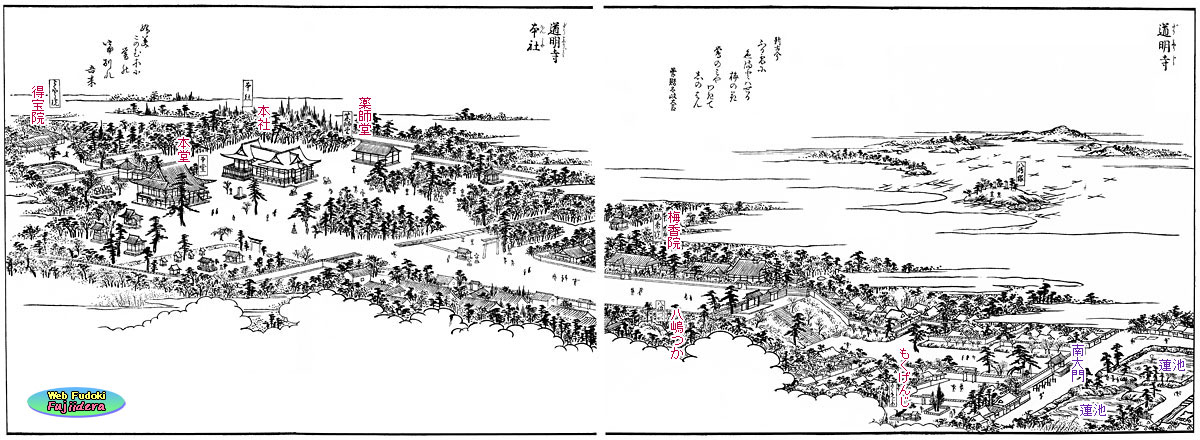 17)「河内名所圖會」(享和元(1801)年)掲載 道明寺境内全景(南西より見た方向)
