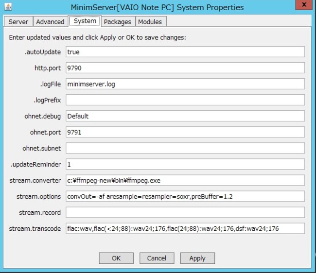 Minim Server Setting