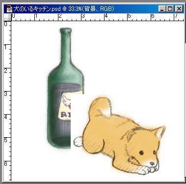 乗算で描いた絵を他の絵の上に重ねたところ。