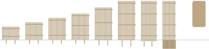 木の塀、縦格子のウッドフェンス、木べえさん 図。30×56角 格子フェンス シリーズ