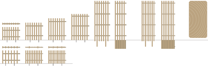 木の塀、縦格子のウッドフェンス、木べえさん 図。42×85角 格子フェンス シリーズ