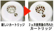 新しいカートリッジと2ヶ月後の汚れたカートリッジの比較
