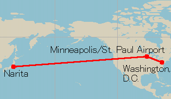 Route Map: Washington, D.C. - Minneapolis/St. Paul International Airport - Narita