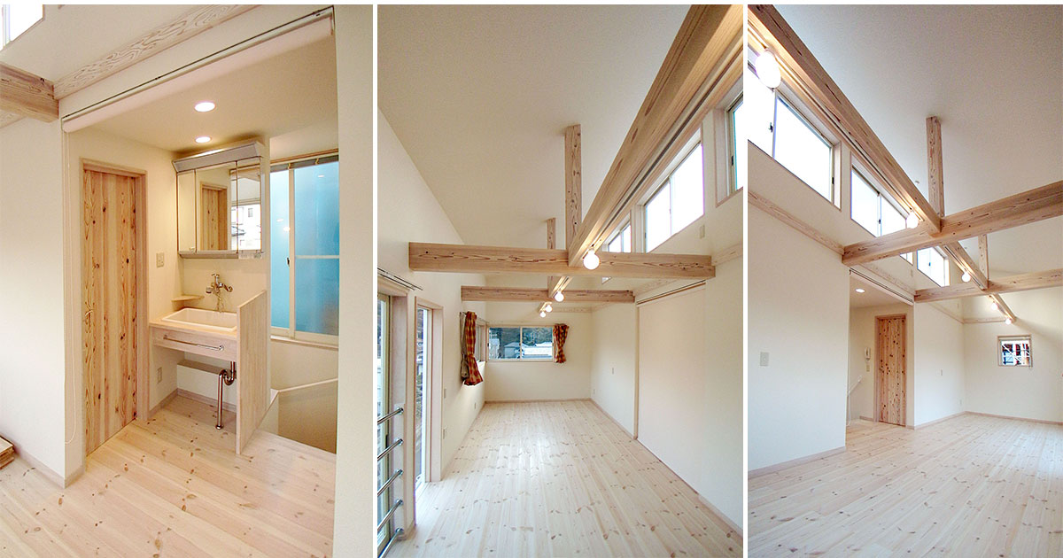 洗面コーナー 露出梁