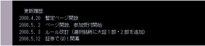 eLXg {bNX: XV
2008.4.20@by[WJ
2008.5. 2@y[WJ݁AQtJn
2008.5. 3@[iIɑ1E2ǉj
2008.5.12@،GOIJ
