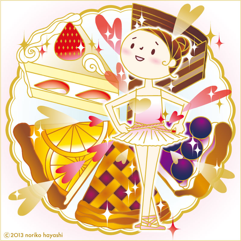 イラスト バレエダンサーを目指す「真里」さんの葛藤。背後にキラキラ輝くスイーツたち。