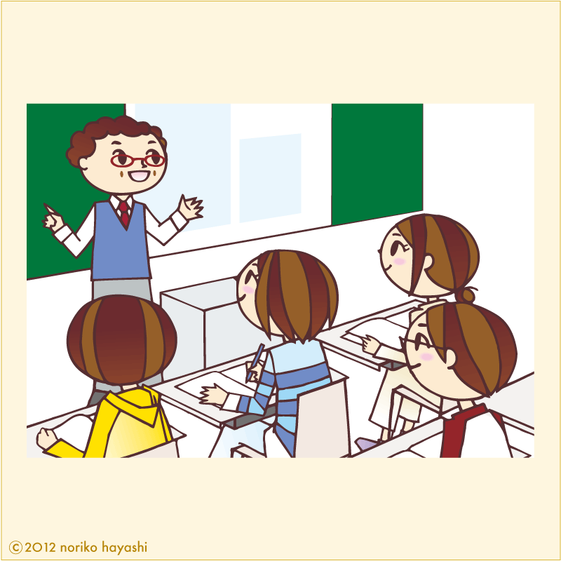 午前の授業。講義室。みんな真剣。