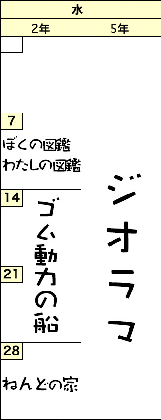 水曜クラスの予定