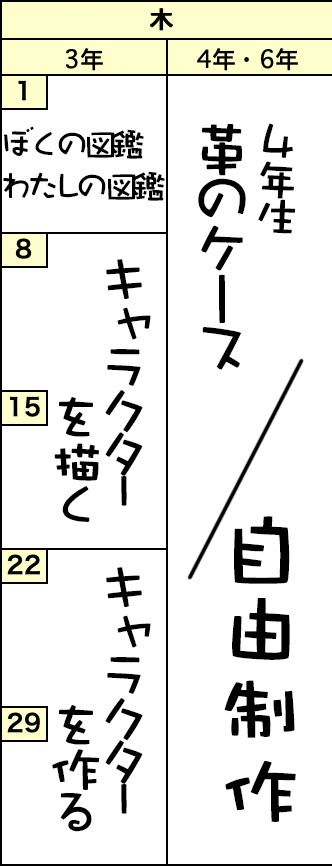 木曜クラスの予定