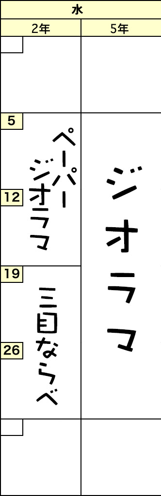 水曜クラスの予定