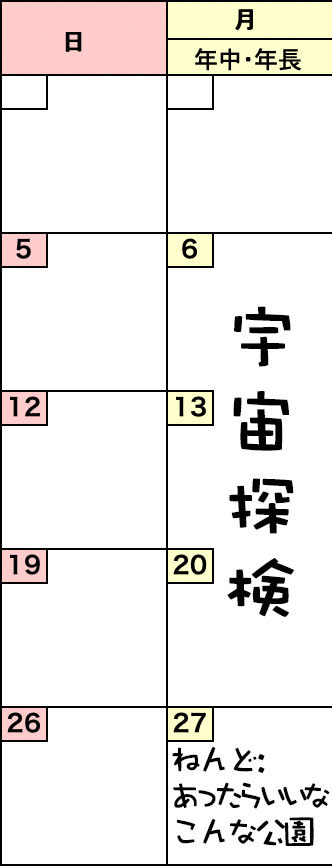 月曜クラスの予定