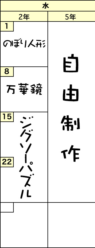 水曜クラスの予定