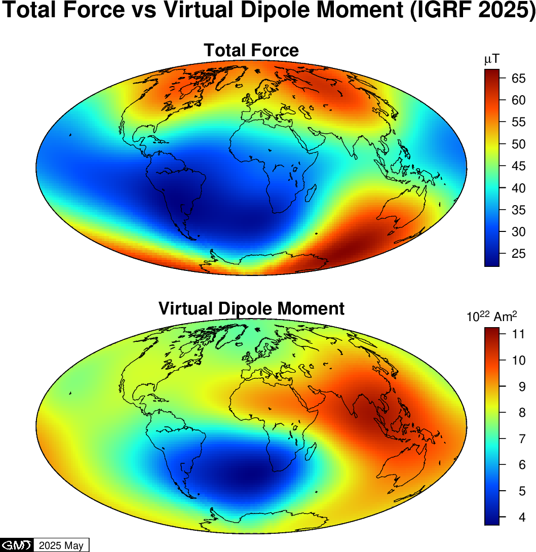 Comparison of distribution between total force and VDM in IGRF2025.