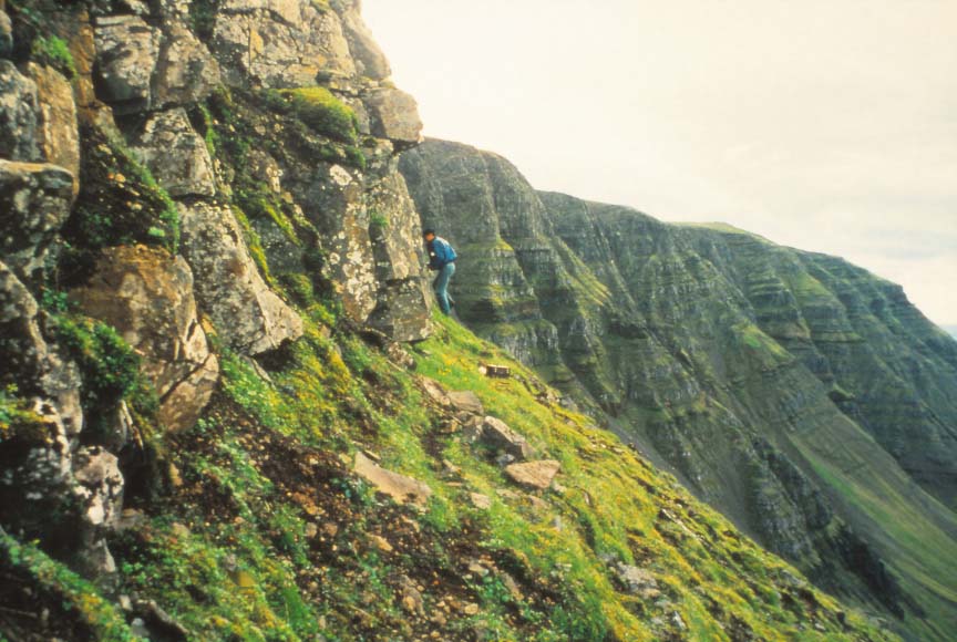 Paleomagnetic sampling at lava successions in Iceland.