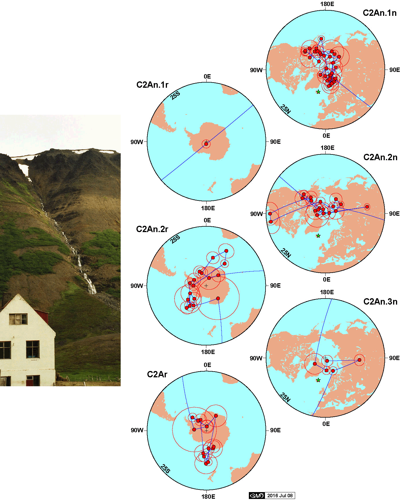 Lava flow sequences at Storutjarnir (left) and detailed record of geomagnetic reversals and paleomagnetic secular variation (right).