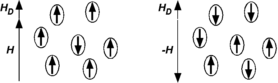 Ensemble of SD grains in which an alternating field of square wave is applied along the easy axis and a small DC field is superposed.
