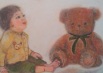 赤ちゃんと熊とシャボン玉
