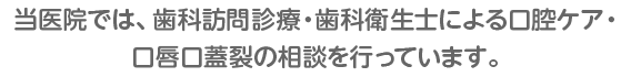 当医院では、歯科訪問診療・歯科衛生士による口腔ケア・口唇口蓋裂の相談を行っています。