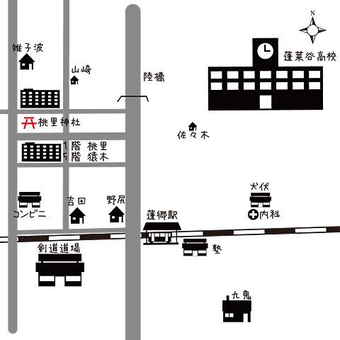 蓬郷地区の地図