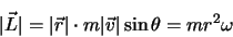 \begin{displaymath}\vert\Vec{L}\vert=\vert\Vec{r}\vert \cdot m \vert\Vec{v}\vert\sin\theta=m r^2\omega\end{displaymath}