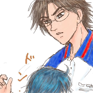 ばんびなので部長ヘタレです。下の頭はリョーマさんだと思って下さい(^^;リョーマさんにはぶつかっていって欲しいデス。部長は戸惑います。行き場の無い手がミソ・・・という一コマのつもり。