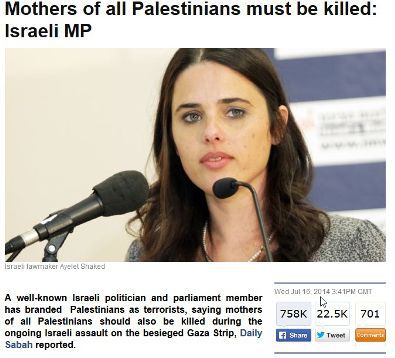 Mothers of all Palestinians must be killed: Israeli MP