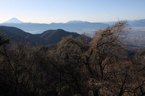 馬込上方の車道から甲府盆地越しに富士山、毛無山(中央奥)