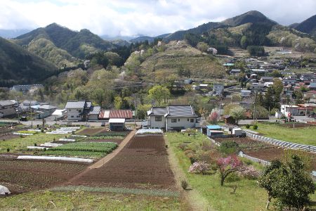 新緑と桜が入り交じる里