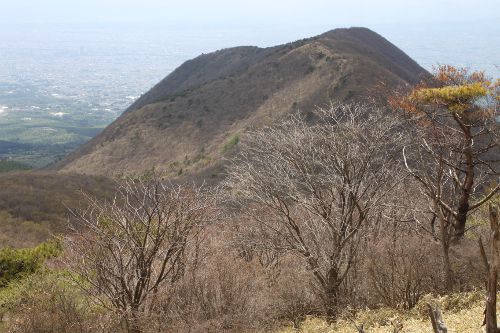 荒山の山腹から鍋割山を俯瞰する