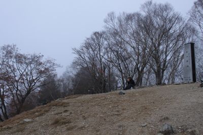 山頂、雲の中