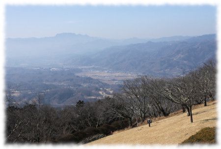 箕山山頂から秩父盆地を隔てて両神山