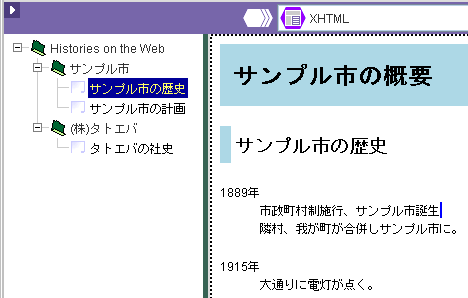 サンプル市の歴史が表示されている