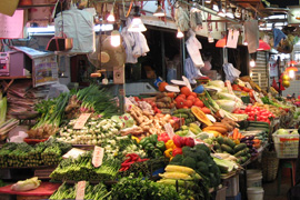 旺角の市場の野菜売り場