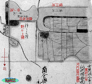 ③絵図に描かれた中ノ池と堀川(部分)
