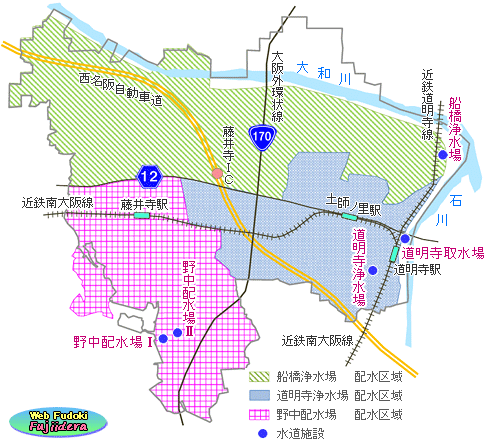 ③ 藤井寺水道事業の施設配置図及び給水区域図
