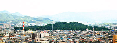 ③ 誉田御廟山古墳の遠景(北西の藤井寺市役所より)