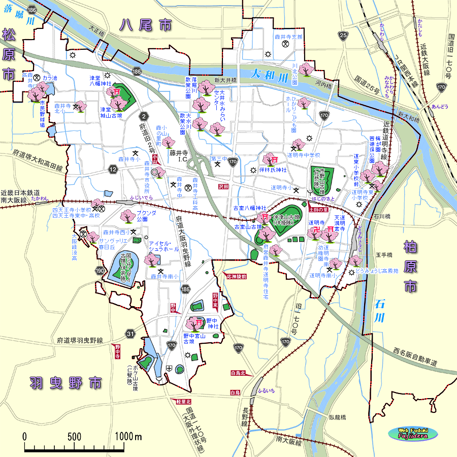 藤井寺市の桜名所地図