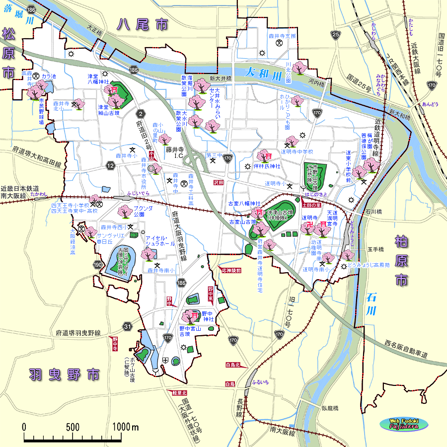 藤井寺市の桜名所地図