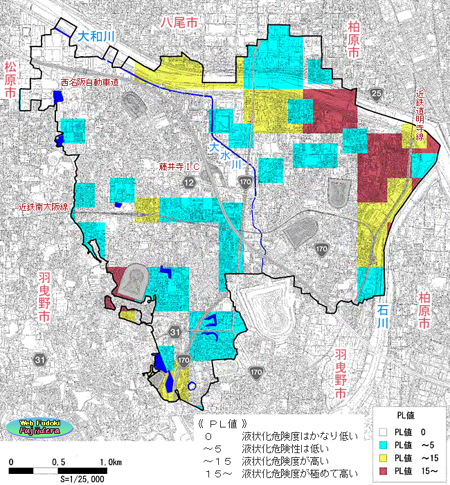 地図・液状化危険度判定結果図(液状化レベル１)