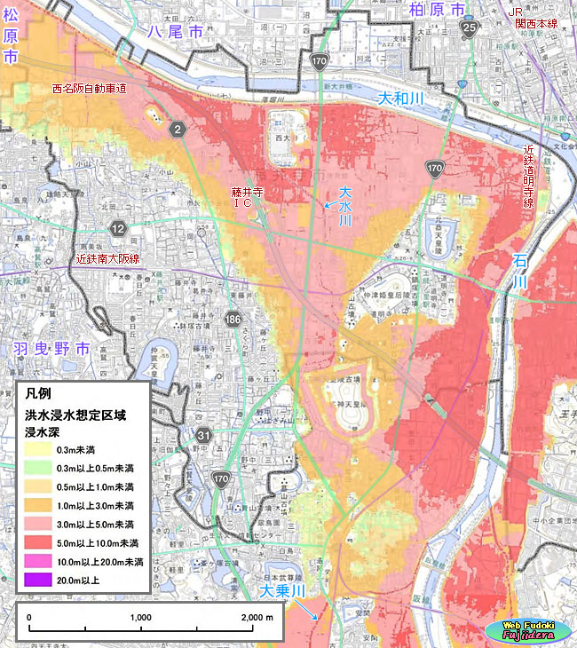 地図・石川・大乗川浸水想定区域