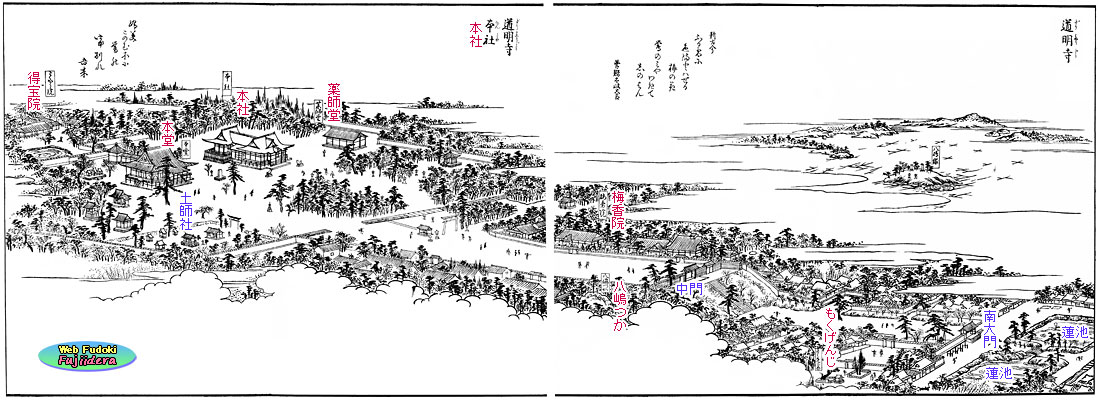 20)「河内名所圖會」(享和元(1801)年)掲載 道明寺境内全景(南西より見た方向)