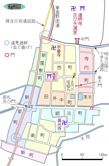 19)道明寺門前の町割り復元図