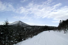 鬻科山をバックに滑る