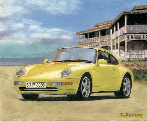 ポルシェ911 カレラ Yellow くるま画廊 車のイラスト